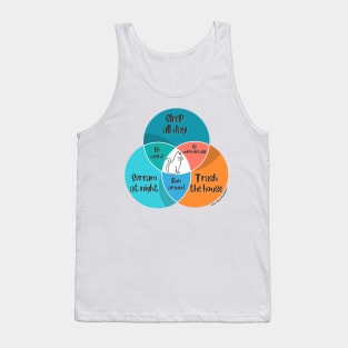 Venn Diagram Cats Sleep all day Trash the house Scream at night Tank Top